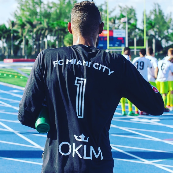 Sidi wearing the FC Miami City goalkeeper jersey